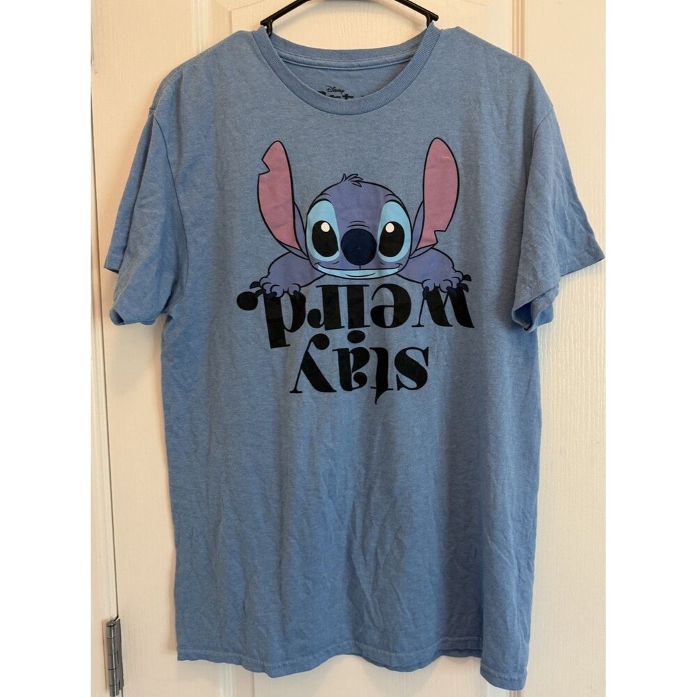 Blue Disney Stitch STAY WEIRD Adult MEDIUM T-Shirt Good Condition Lilo & Stitch